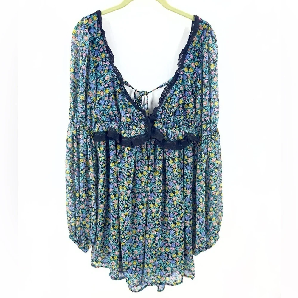 Free People Pennie Mini Dress Womens Medium Floral Lace Fairy Whimsy Flowy NWT